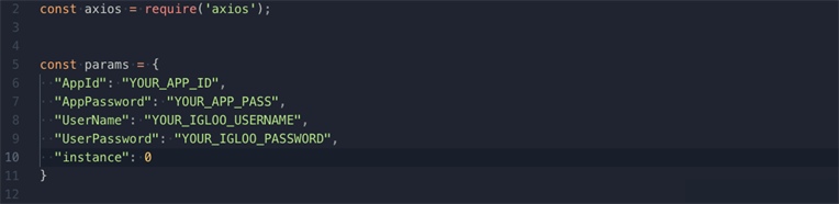 Parameters to create session 